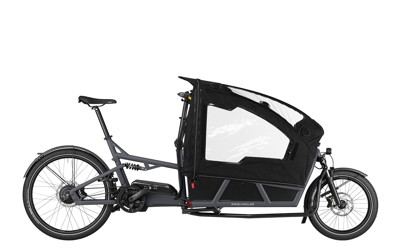 Riese&Müller Load4 75 vario Kiox300 2Kindersitze mit Kinderverdeck 750Wh coal grey matt Riese&Müller Load4 75 vario Kiox300 2Kindersitze mit Kinderverdeck 750Wh coal grey matt